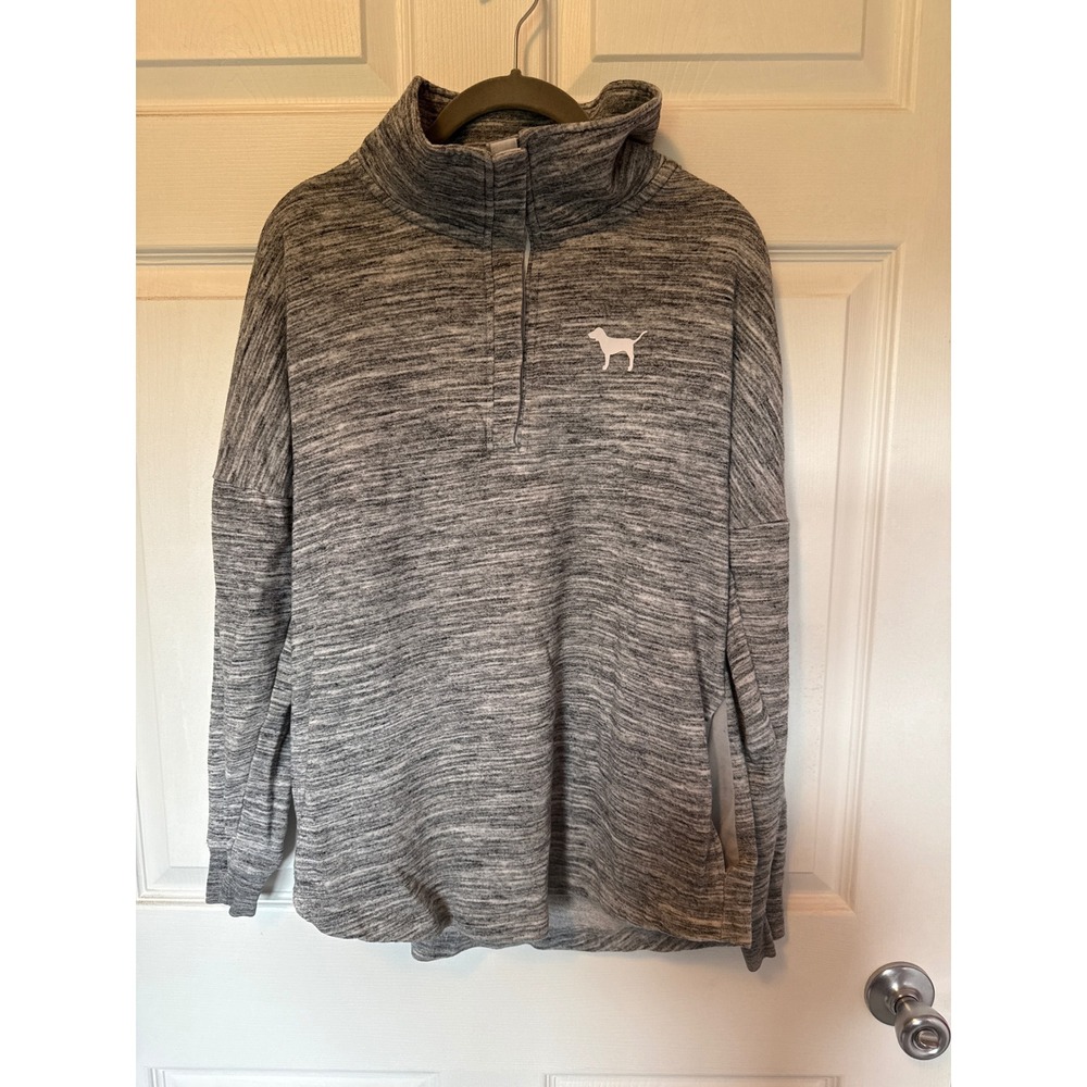 PINK Victoria's Secret Grey Space Dye Snap Neck Pullover Sweatshirt Small
